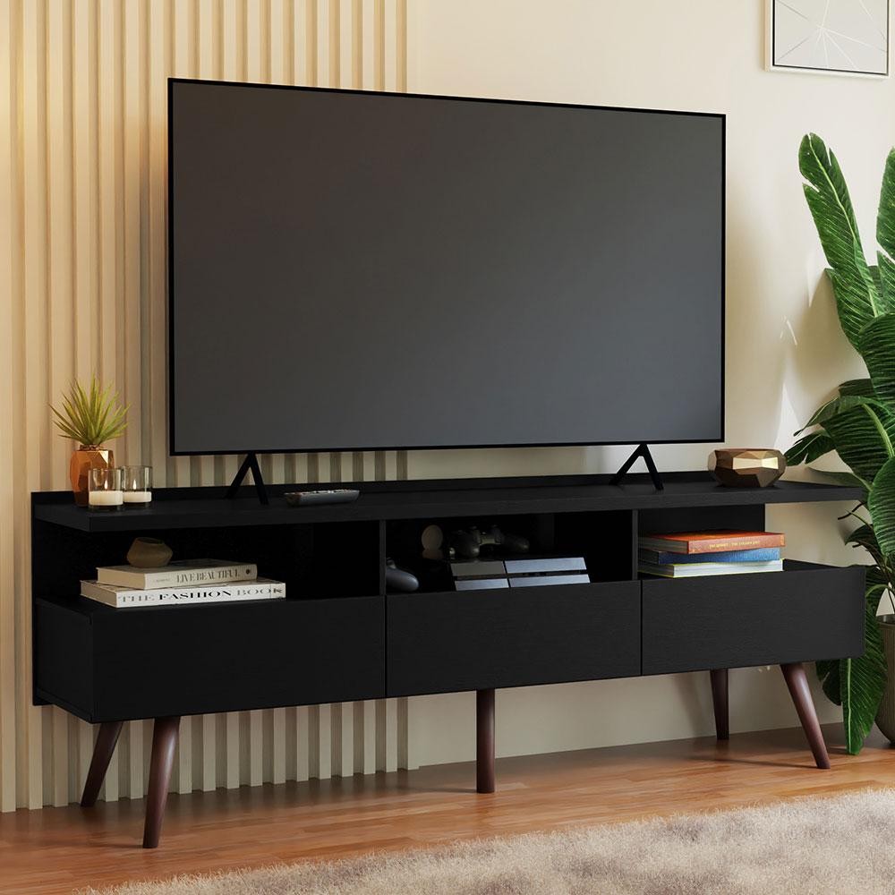 Rack para TV até 65 Polegadas com Pés Retro Preto Londres Madesa em Oferta na Shopee
