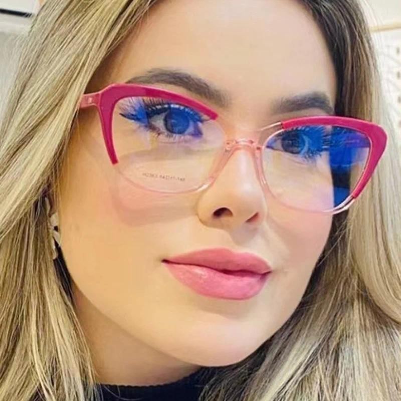 Armação De Óculos Clássica Retrô Feminina Olho De Gato Anti Radiação De Bloqueio De Luz Azul Proteção