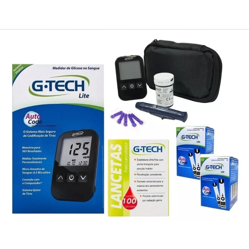 Kit Medidor De Glicose Glicemia Free Lite Com 110 Tiras E 110 Lancetas - G-tech