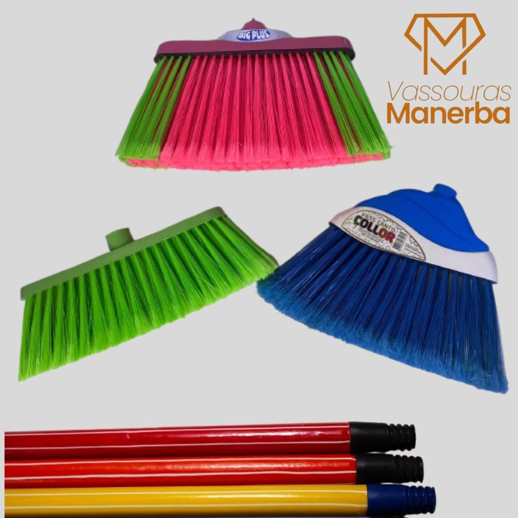 KIT 3 VASSOURAS COM 3 CABOS DE 1,20 M - BIG PLUS+ CANTO COLLOR+ SICILIA
