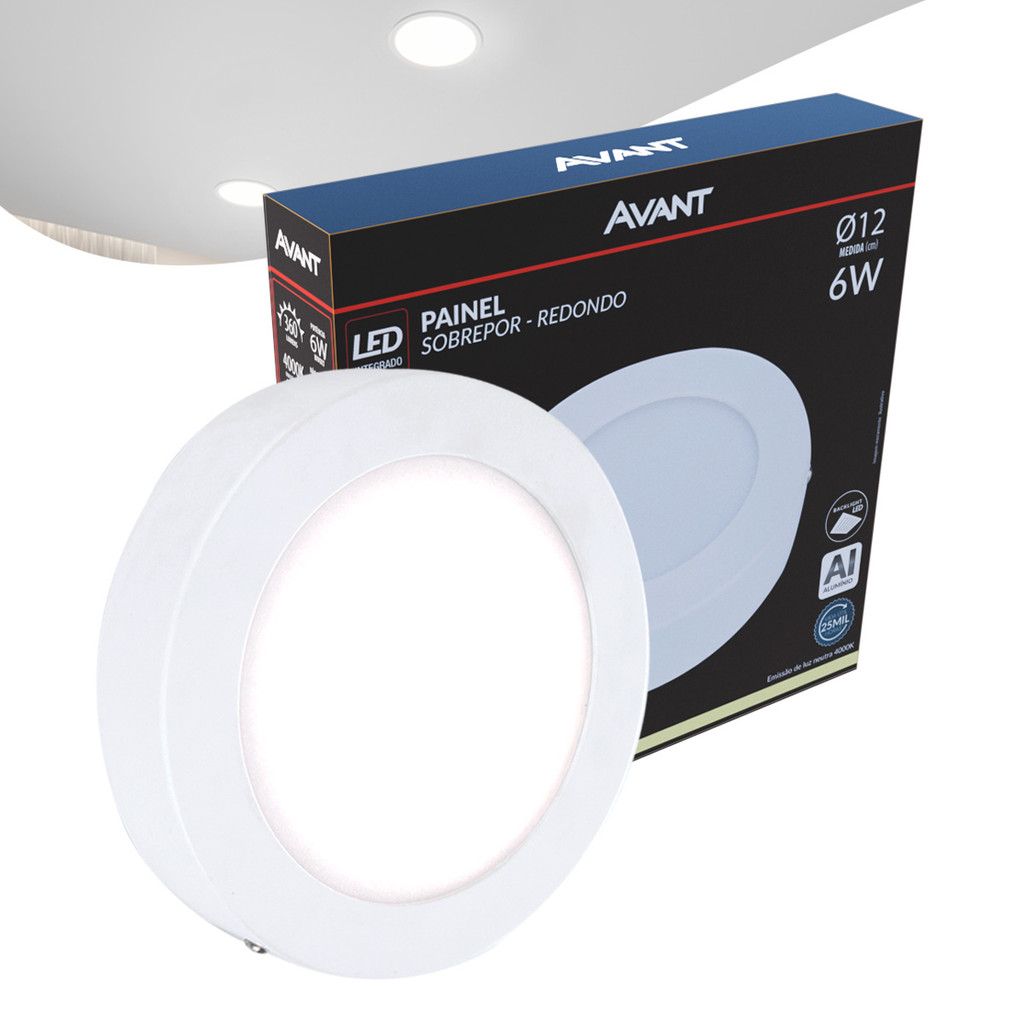 Painel Plafon Led Alu 6w 4000k Sob. Redondo 110v/220v 12cm Avant em Oferta na Shopee
