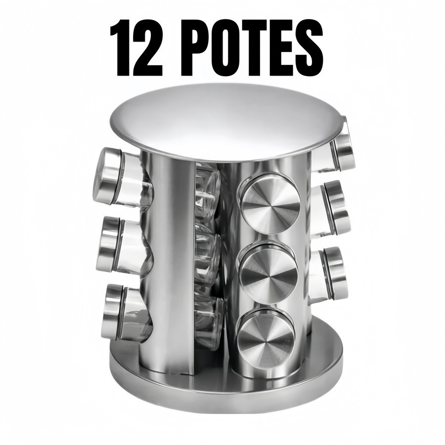 Porta Tempero Condimento Inox 12 Potes Suporte Giratório