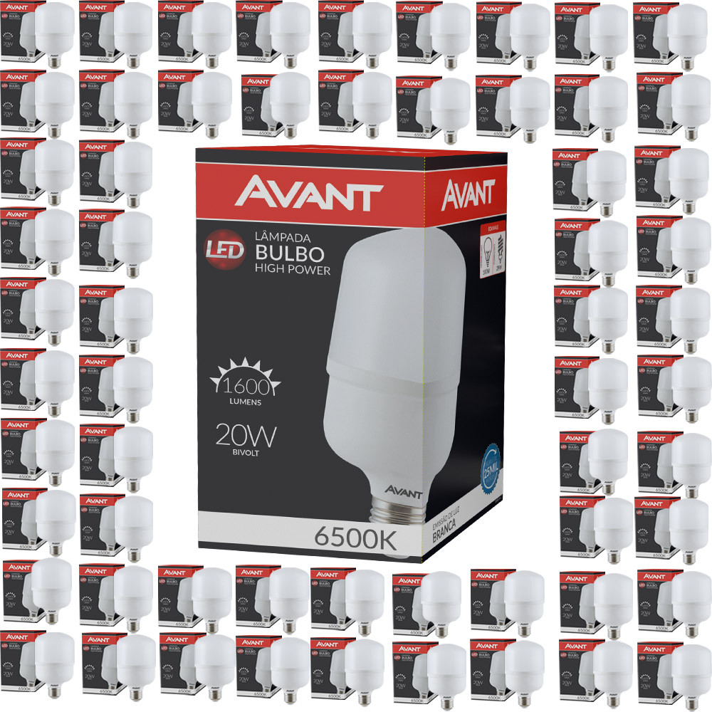 Kit 60 Lâmpada Bulbo Led 20W Luz Branco Frio 65000K Bivolt 127v 220v Soquete E27 Avant em Oferta na Shopee