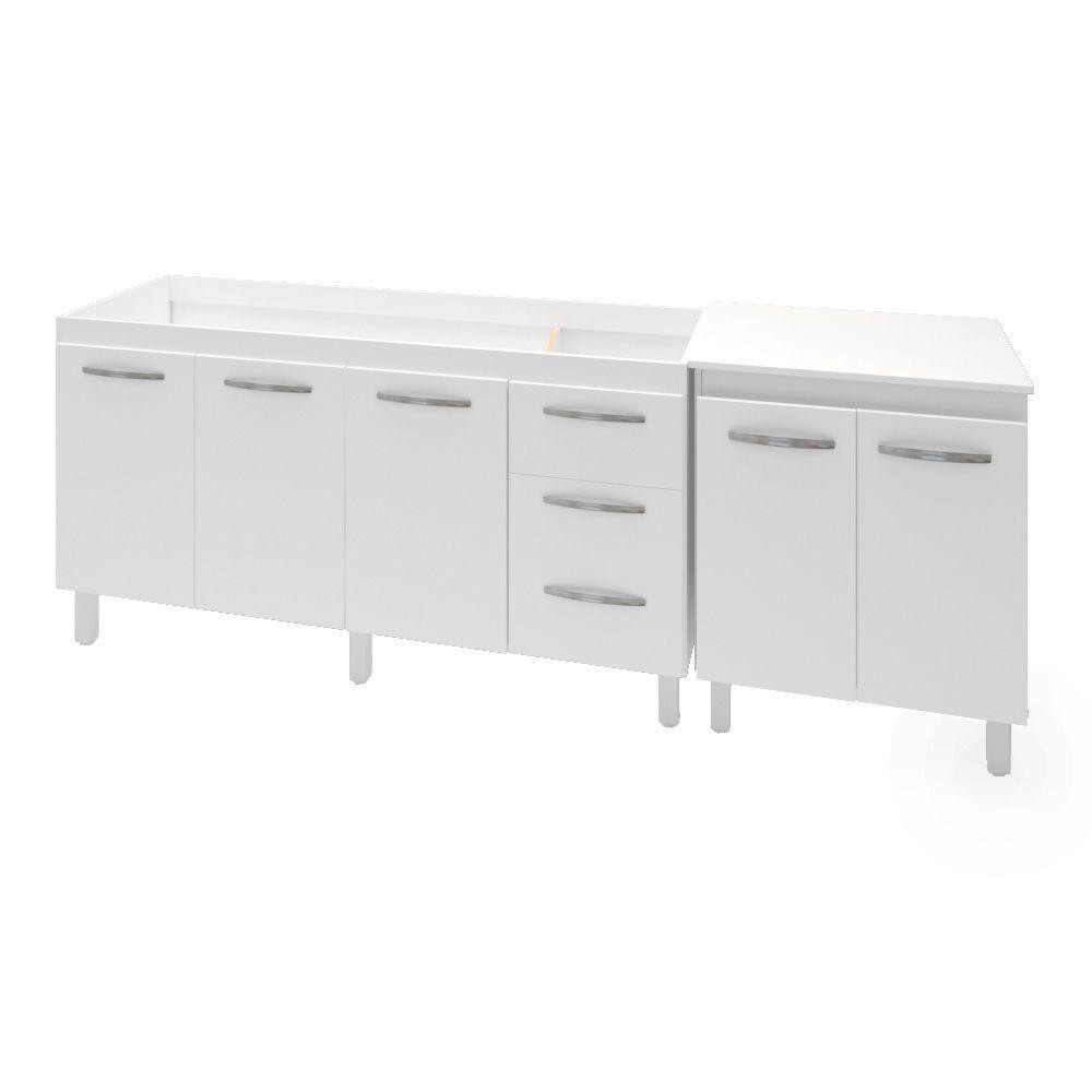 Armário Cozinha Gabinete Pia De 140 Cm Carina Com Balcão Multiuso Micro-ondas Branco Serena - Home & Living