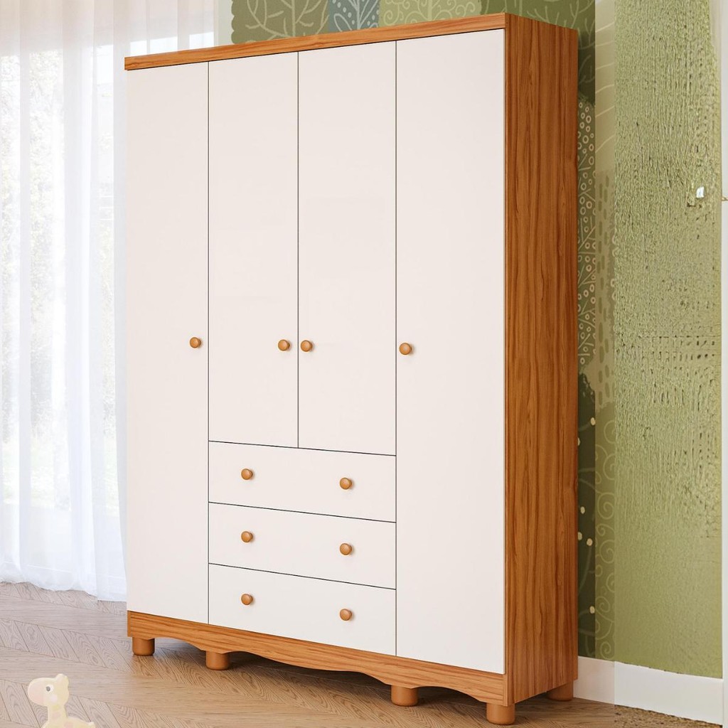 Guarda Roupa Infantil Junior 4 Portas Lisa 3 Gavetas 100% MDF Faura em Oferta na Shopee