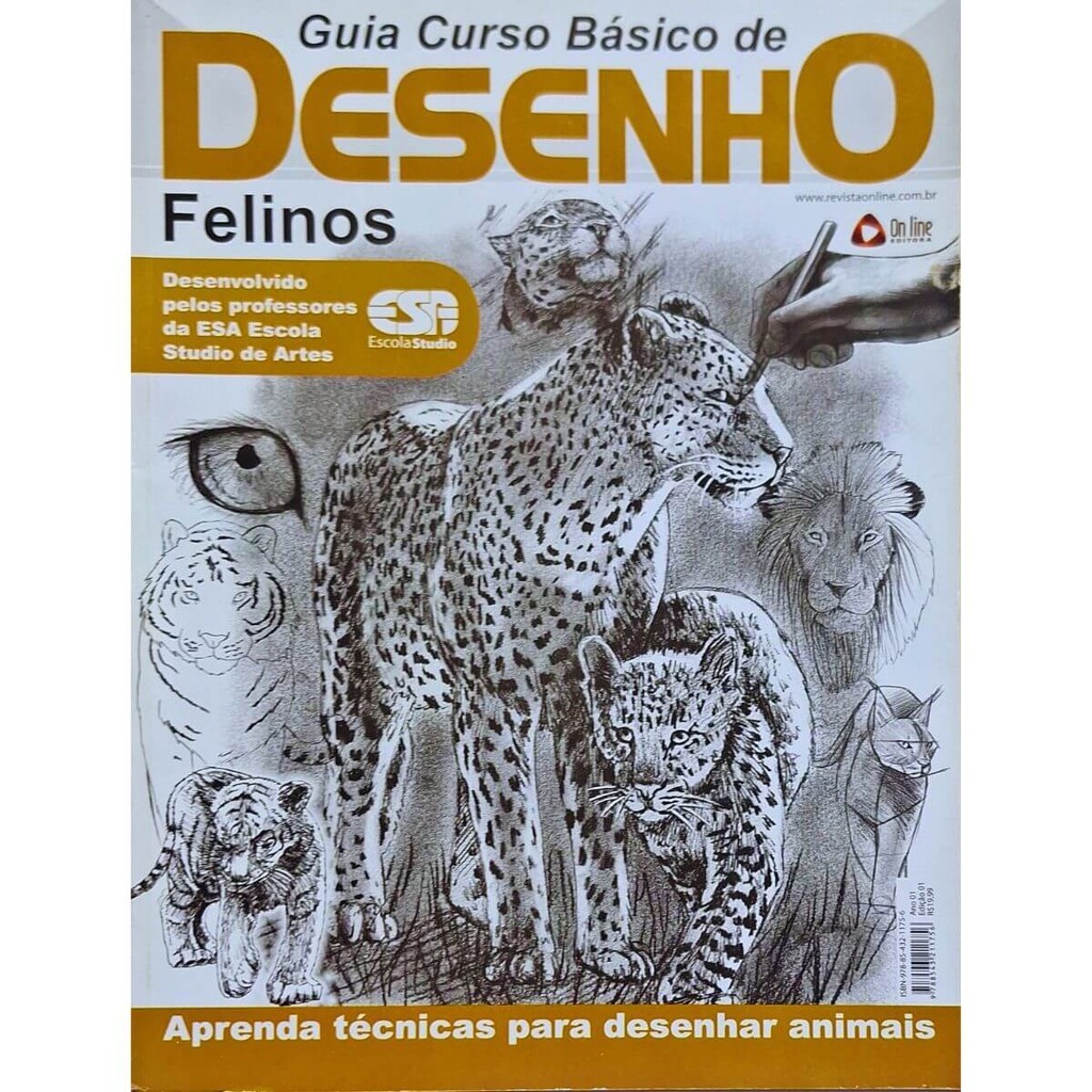 Revista Guia Curso Básico de Desenho: Felinos - Aprenda Técnica Para Desenhar Animais ESA Escola Studio de Artes