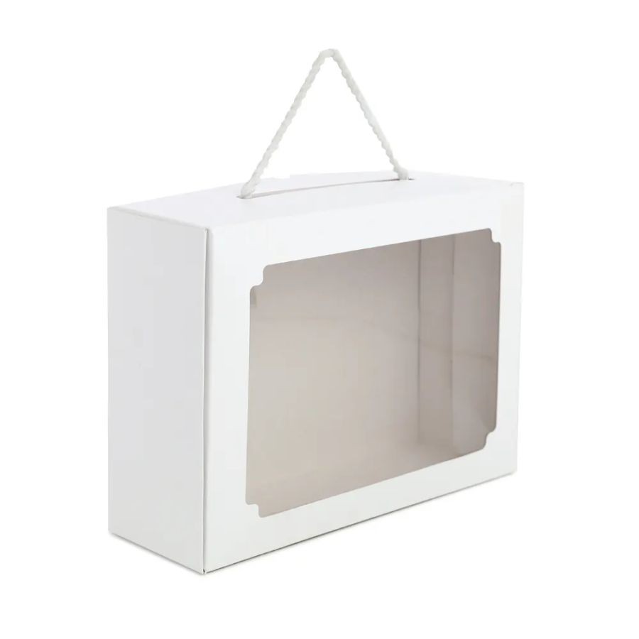 Cesta na Caixa com Visor e Alça Lisa Branca - 27x19,5x9cm - 1 unidade - Cromus - Rizzo - Stationery
