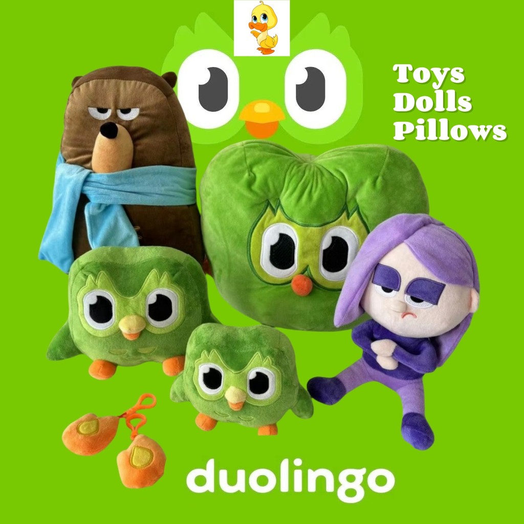 Bonecos de Pelúcia Duolingo Duo, Lily, Bear e Falstaff