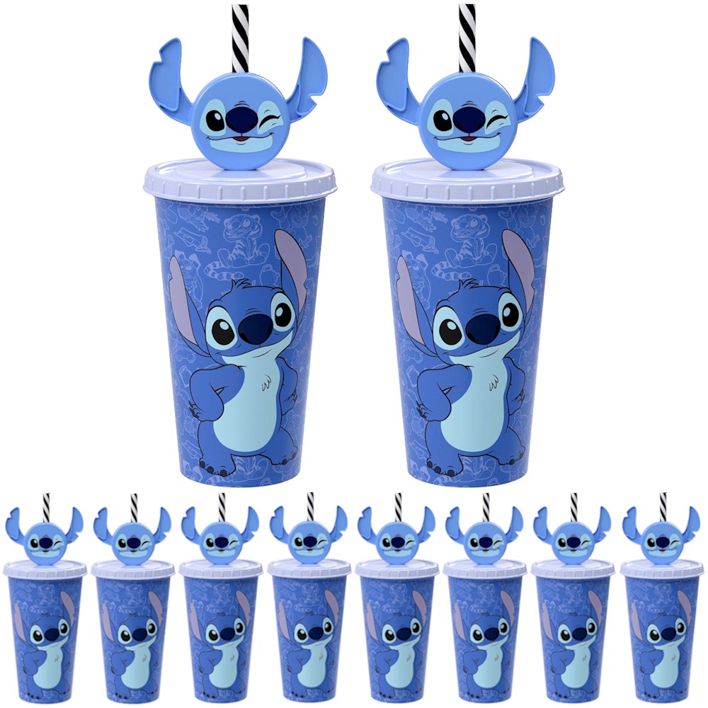 40 Copos Stitch Canudo Orelha p/ Festa Infantil Lembrancinha