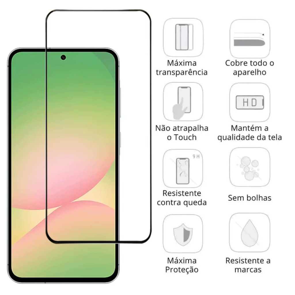 Película de Vidro Temperado 3D Samsung A05 A05S A15 A25 A35 A55 TELA TODA