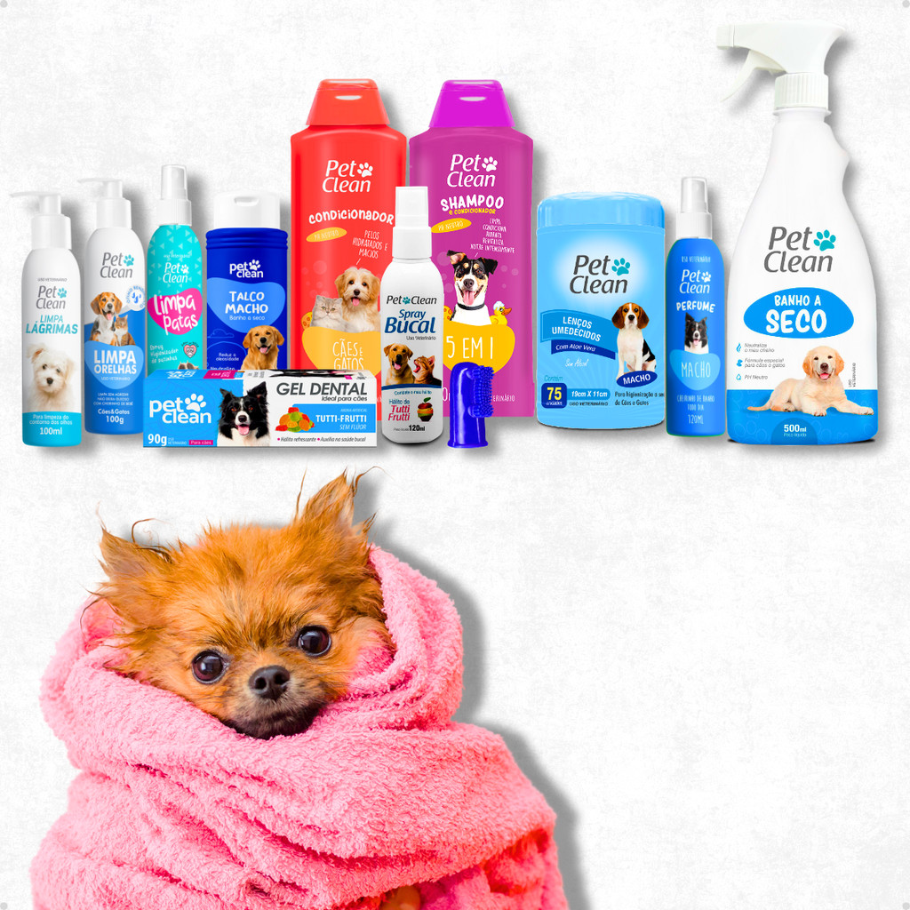 Kit Higiene Higienização Banho Completo para Cães e Gatos Machos e Filhotes - Pet Clean - Pets