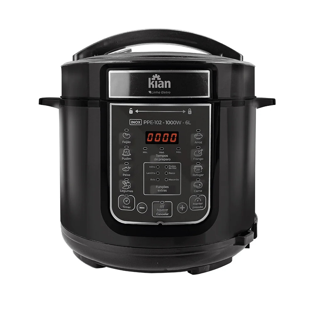Panela de Pressão Elétrica PPE-102 – 6L, Kian, Timer Ajustável, controle de Temperatura, Cuba Antiaderente, 127V Preto