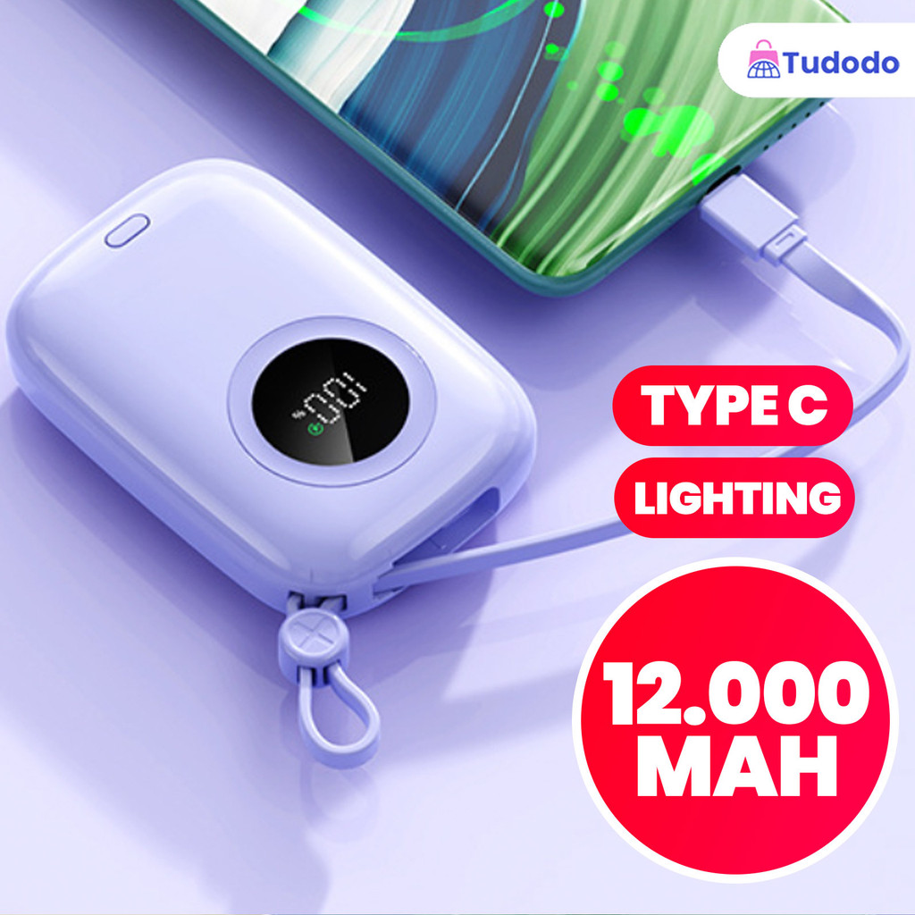 Carrega super rápido power bank de 12.000 mAh com USB universal‌, compacto, portátil e com...