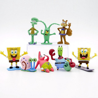 6Pcs 8Pcs Esponjas Anime SpongesBobs Bonecos De PVC Cartoon Squidward PatrickStar Bobs Esponja Figuras De Ação Decoração