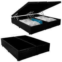 Cama Box Baú Casal Bipartido Sintético Sereneprime visual disponível na cor Preto 138x188x44