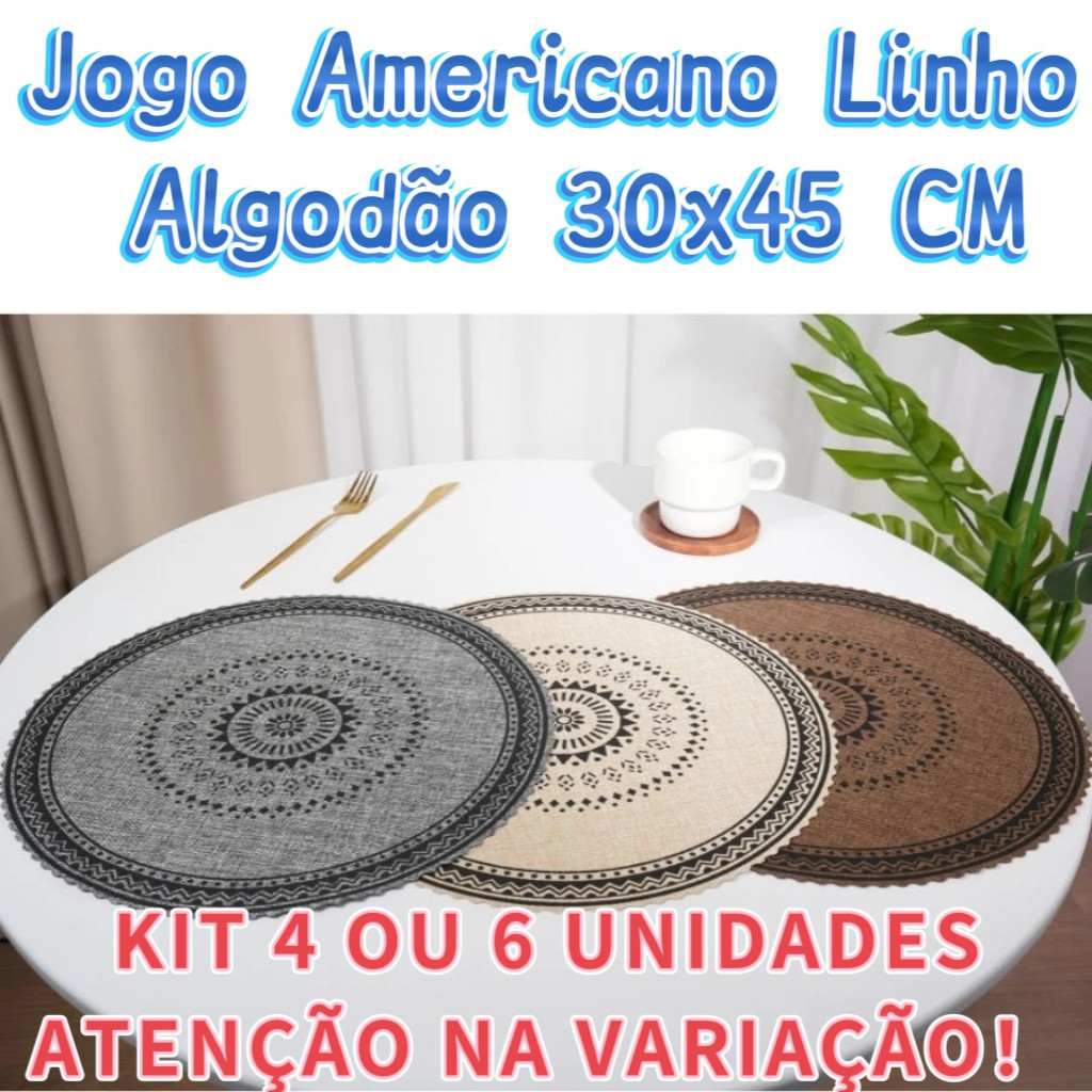 Jogo Americano Descanso De Mesa Jantar 38Cm Kit 6 Ou 4 Multiuso Flexível Elegante E Rústico