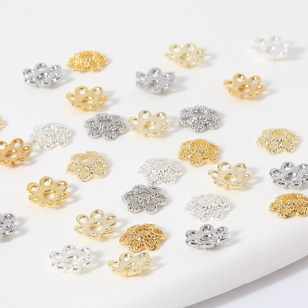 Retenção de cor 14K banhado a ouro liga orquídea receptáculo grânulo titular espaçador DIY jóias acessórios 6mm oco orqu