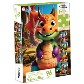 KIT 4 QUEBRA CABEÇAS DINO MIX 96 PEÇAS PAIS E FILHOS DINOSSAUROS COLORIDOS ANIMAIS T-REX CRIANÇAS & em Oferta na Shopee