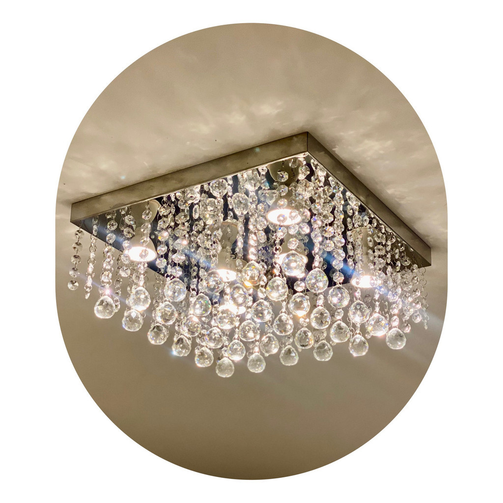 Lustre De Cristal Legitimo 30x30 Onix Sala Quarto Montado