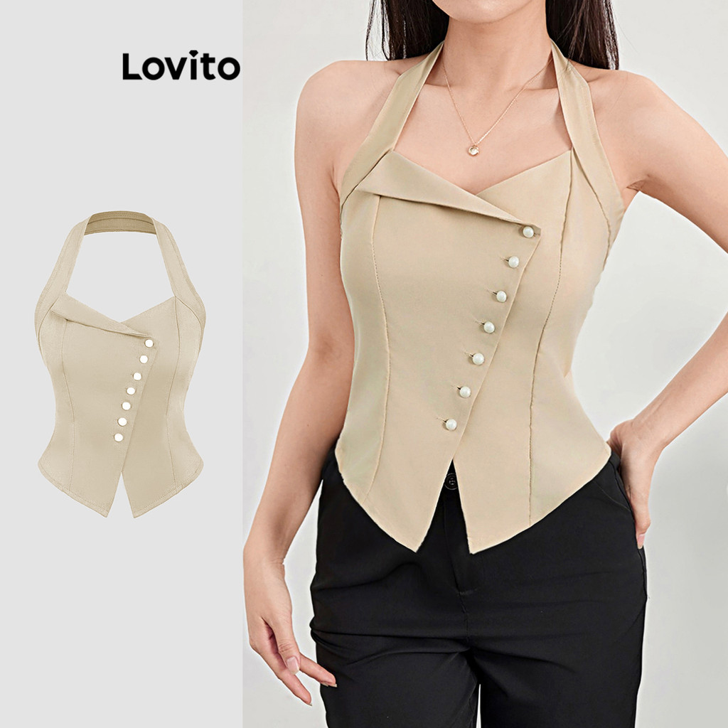 Lovito Elegante Top assimétrico liso para mulheres L120ED184 - Women Clothes