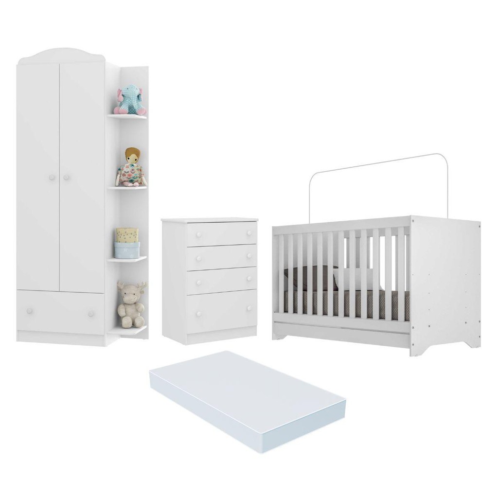 Quarto Infantil Completo João e Maria com Berço 3x1 e Colchão Incluso Multimóveis Branco/Colorido em Oferta na Shopee