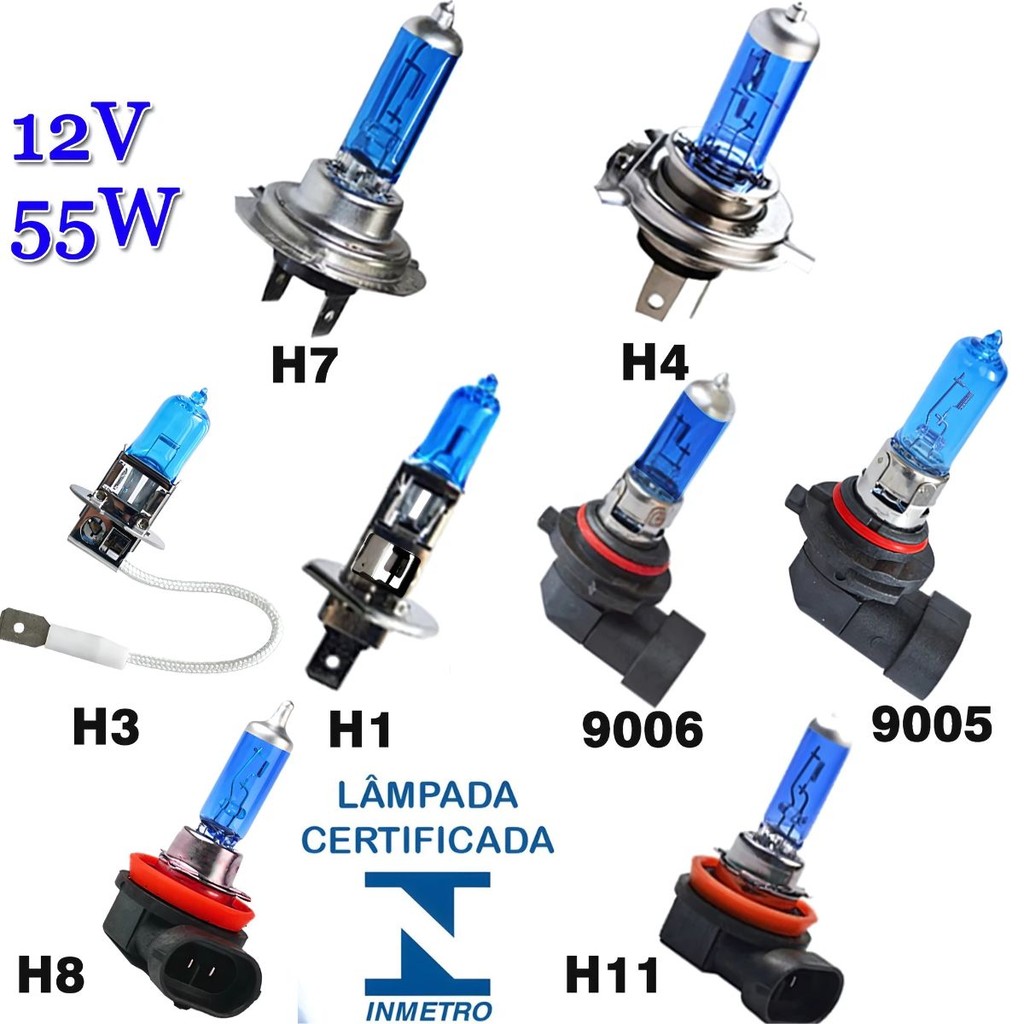 Lâmpada Para Carro Super Branca H1/H3/H4/H7/H11/HB3/HB4 Universal 8500K