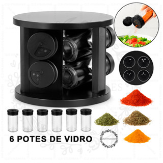 Porta Temperos Condimentos Giratório 360 Organizador 6 Potes de Vidro Com Suporte em Oferta na Shopee