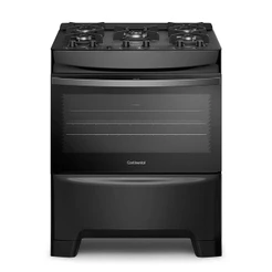 Fogão 5 Bocas Continental Preto Mesa de Vidro, Forno Eco Turbo e Tripla Chama (FC5GB)