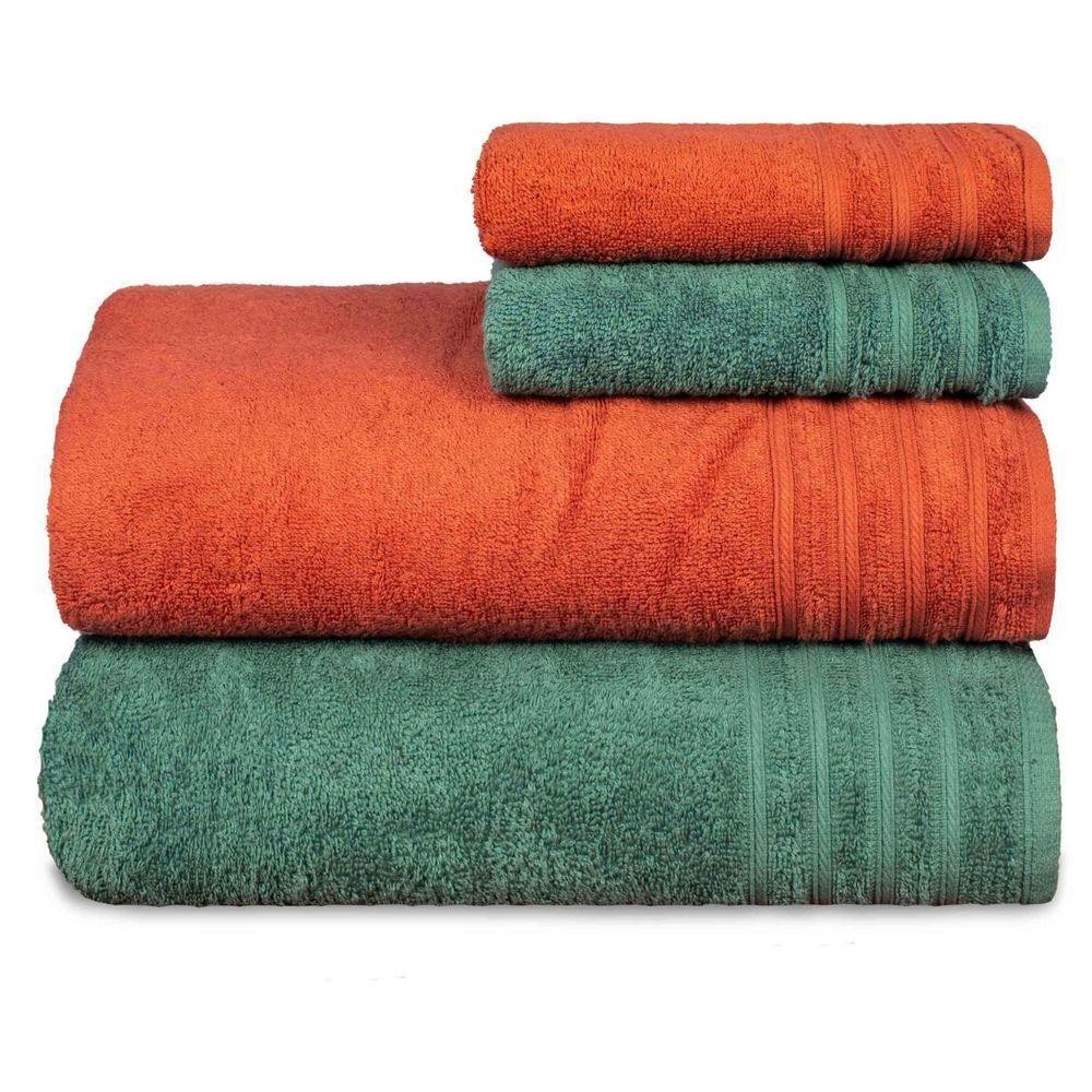 Jogo De Toalha Gigante Fio Penteado 4 Peças - Twist - Ferrugem + Verde - Home & Living