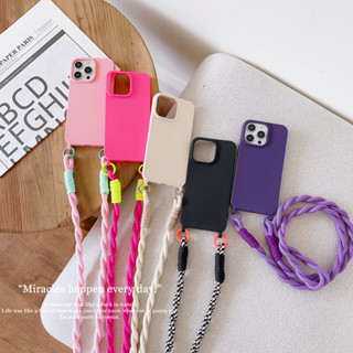 Capa De Telefone iPhone 15 Pro max 16 17 Plus 14 13 12 11 17 Candy Color Crossbody Colar Cordão Alça De Corda TPU Macia em Oferta na Shopee
