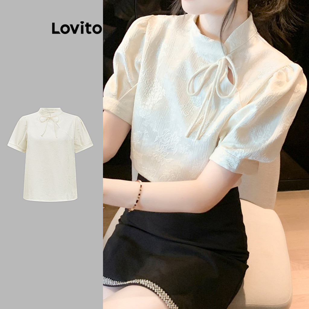 Lovito Blusa Casual Blusa De Verão Com Fivela Lisa Para Mulheres L110AD545 - Women Clothes