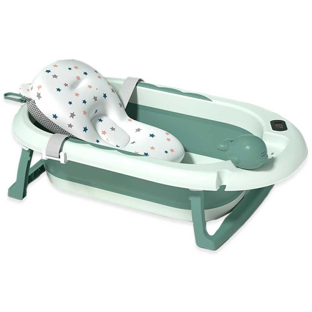 Banheira Dobrável Com Termômetro E Almofada Verde Yuupi em Oferta na Shopee