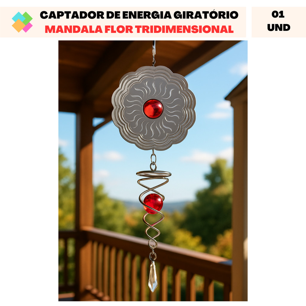 Captador De Energia Giratório Fengshui: Mandala Flor Tridimensional