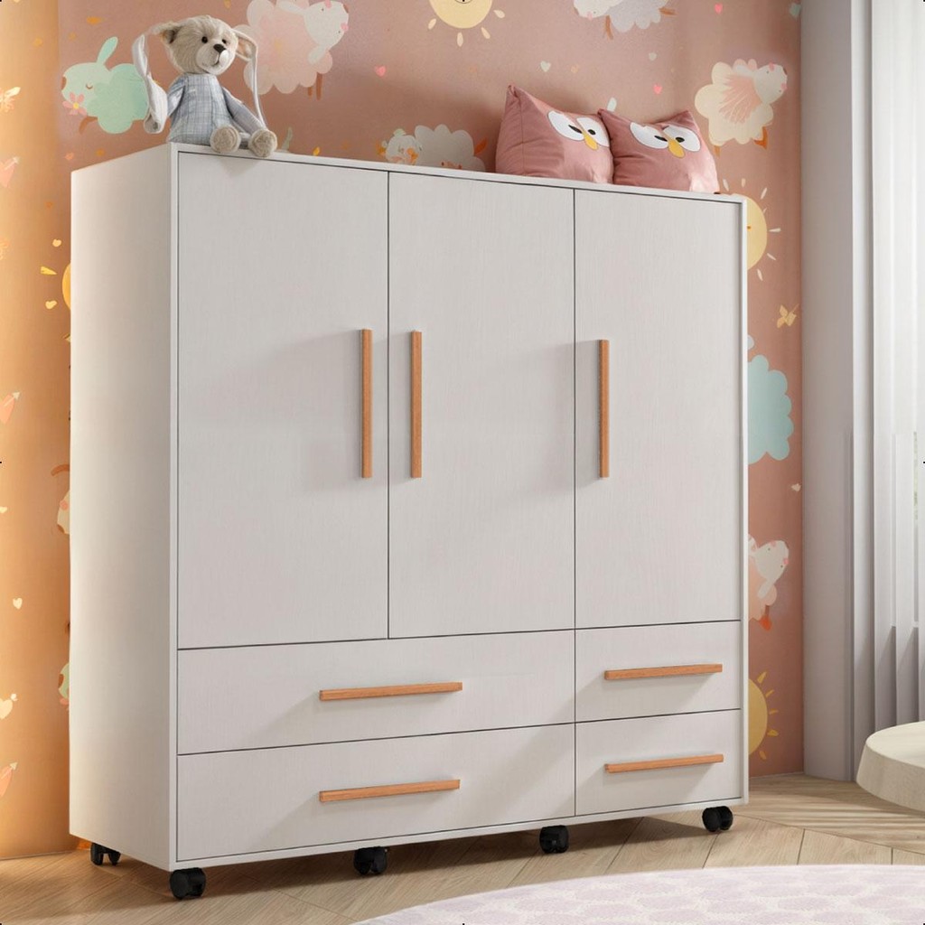 Cômoda 3 Portas 4 Gavetas Seth Branca Caemmun em Oferta na Shopee