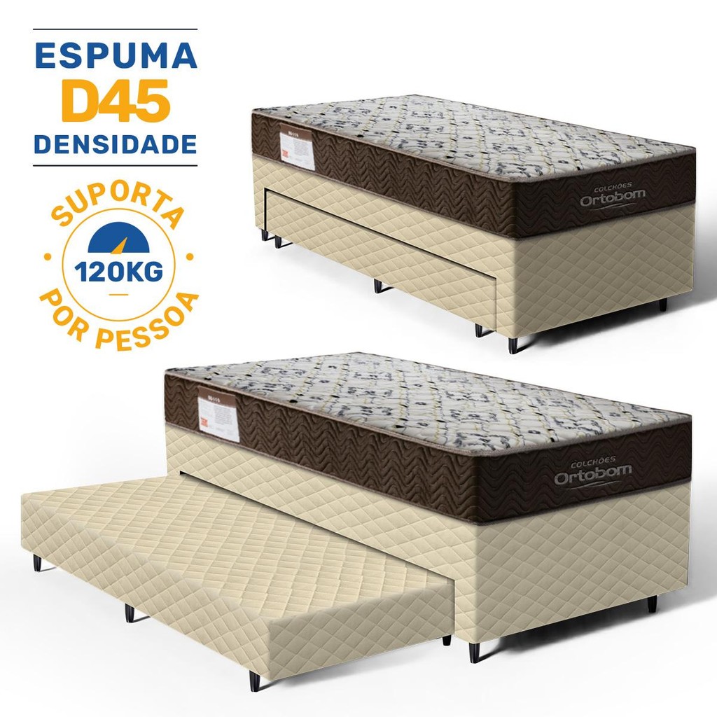 Cama Box com Colchão de Espuma D45 Solteiro Ortobom ISO 150 + Auxiliar de Espuma Solteiro 88cm em Oferta na Shopee