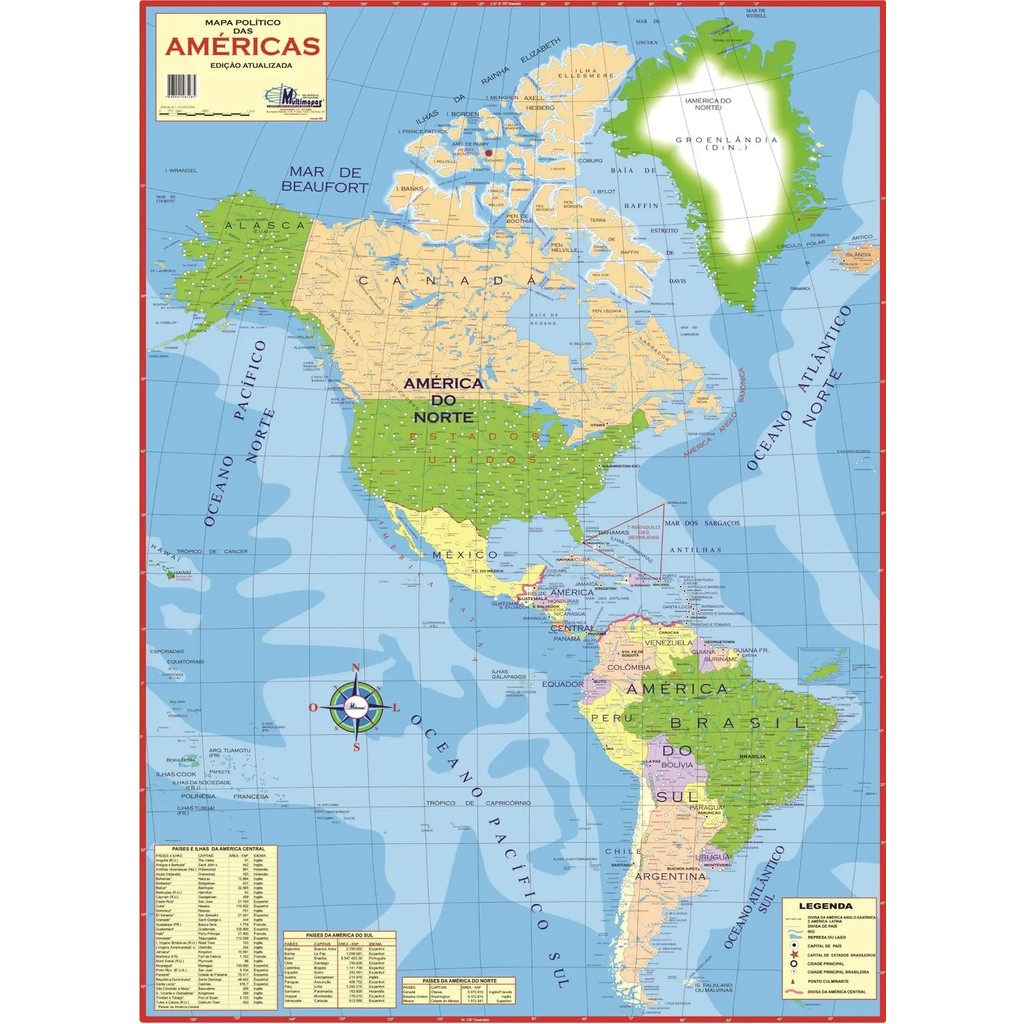 Mapa Geográfico Político Escolar Planisférico Do Continente das Américas Do Sul Norte e Central Viagem Geografia Turismo