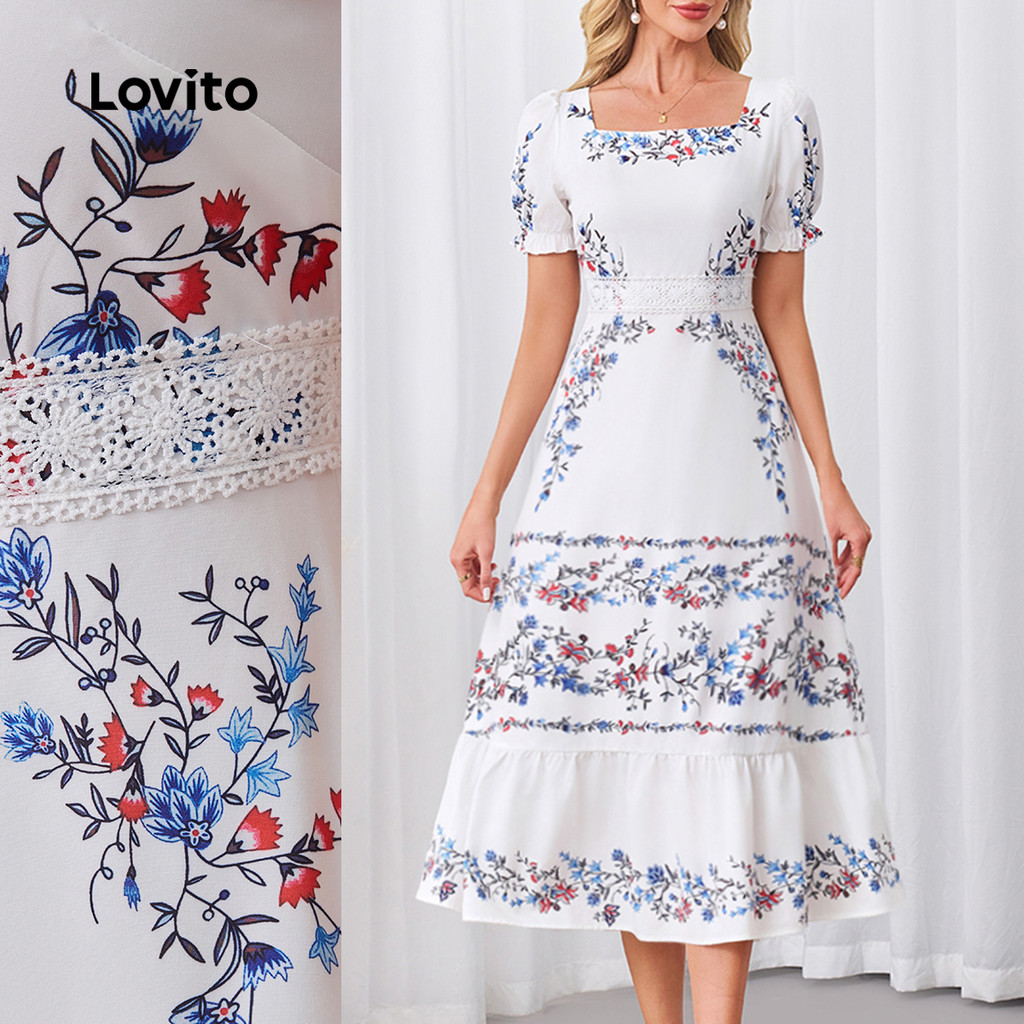 Lovito Vestido Casual Feminino Com Costura Floral E Boa Textura Vestido De Verão/primavera LBL23629