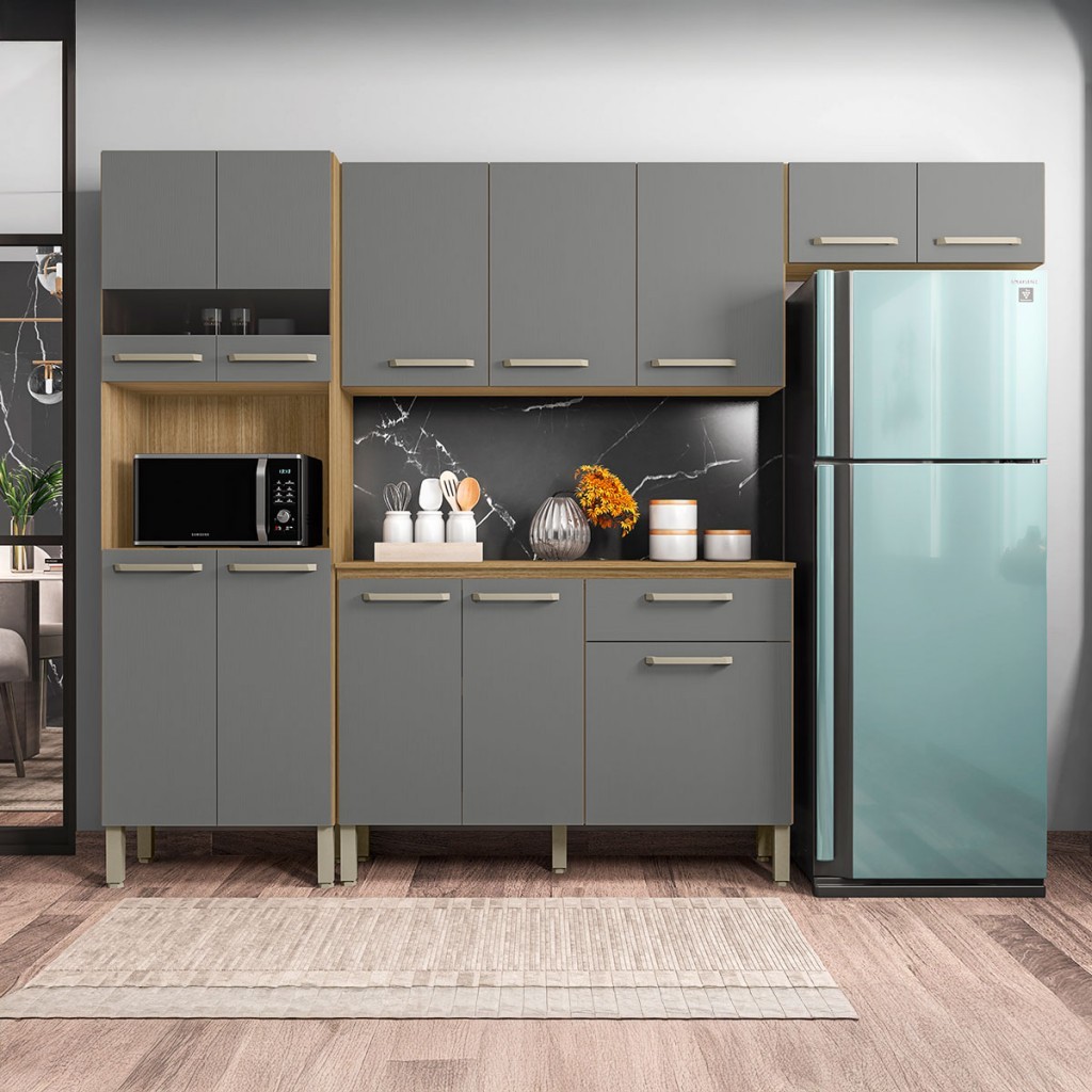 Armário de Cozinha com Balcão Boreal 12 Portas 1 Gaveta com Vidro - Pnr Móveis em Oferta na Shopee