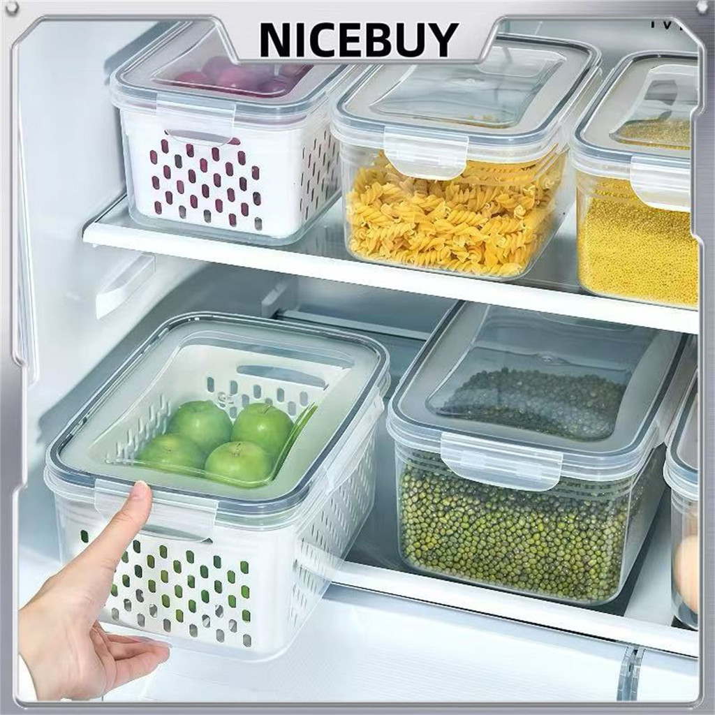 Kit 3Pcs Organizador de Geladeira com Tampa Hermético e Cesto De Drenagem Multiuso Polipropileno