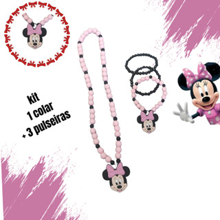 Kit Colar e 3 Pulseira de Miçangas Pingente Personagem Rosa em Oferta na Shopee