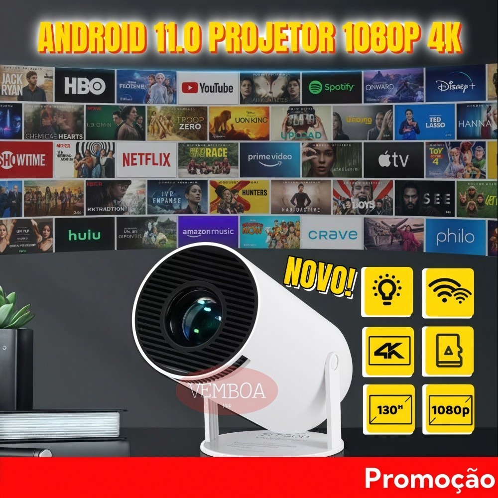 Projetor 4K HD 150 Polegadas Celular, Tv B0x, Xbox, PS, Pc, Wifi HY300 Pro Magcubic Envio Imediato
