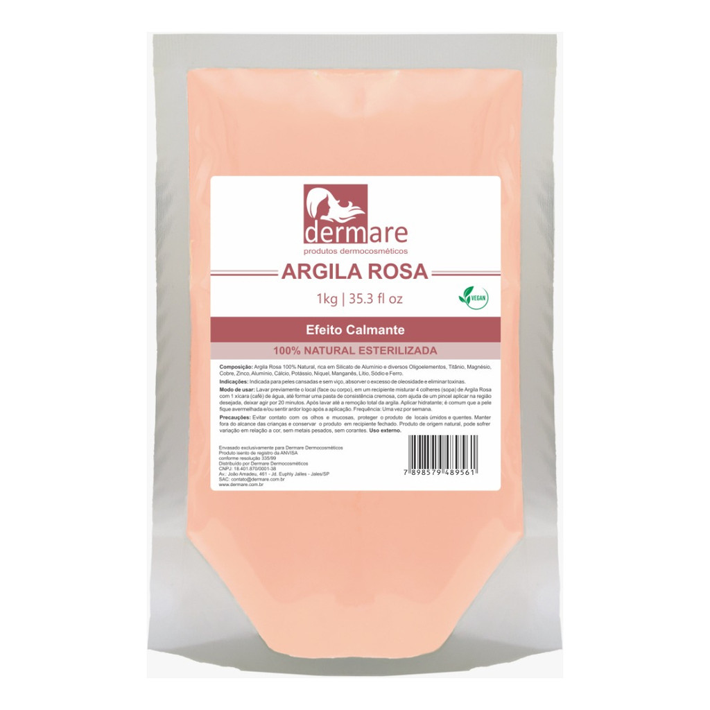 Máscara Facial Para Pele Dermare Argila Rosa 1kg