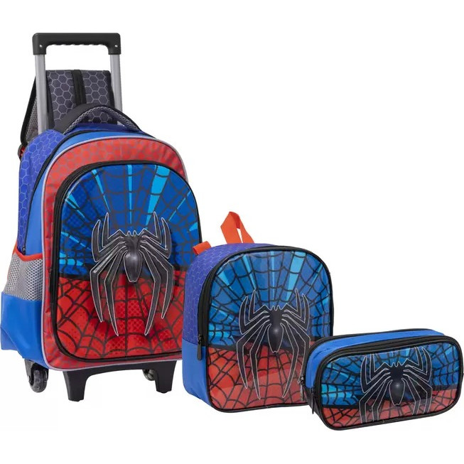Kit Mochila De Rodinhas Lancheira Estojo Spider Yepp Escolar