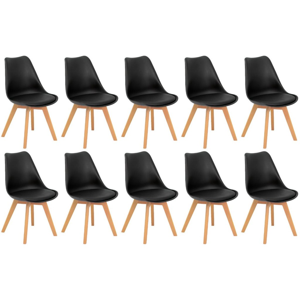 Conjunto 10 Cadeiras de Jantar Eames Wood Leda Design Estofada em Oferta na Shopee
