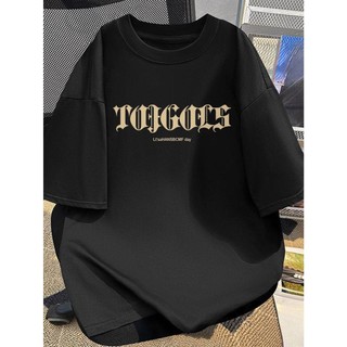 Camiseta masculina retrô com letras douradas, Casual, gola redonda, manga curta, gola redonda