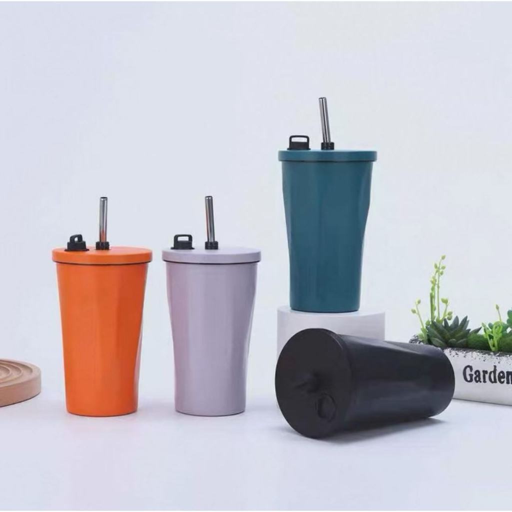 Copo térmico com canudo, copo térmico, copo de café de aço inoxidável em Oferta na Shopee