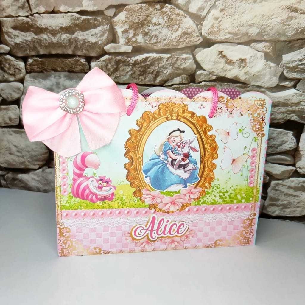 10 Sacolinhas Personalizadaso Alice no País das Maravilhas (20x15x5cm)