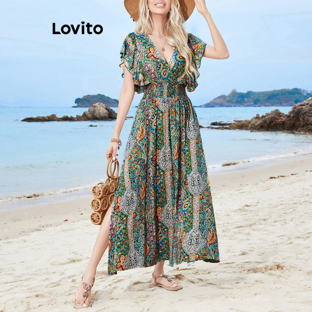 Lovito Vestido Casual Ditsy Floral Padrão Vestido Para Mulheres LNE70094 em Oferta na Shopee