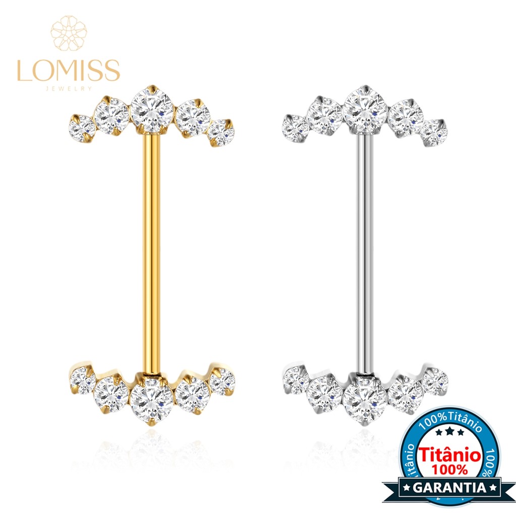 Piercing Barbel Mamilo Hélix Titânio Push Pin Indiano Zircônia Cravejada