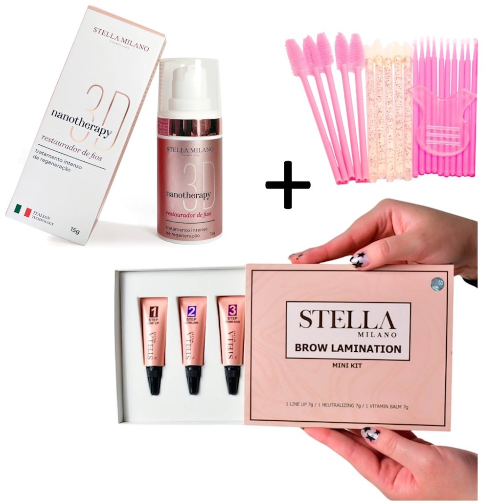 Mini Kit Brow Lamination Stella Milano + Restaurador de Fios Nanotherapy 3d